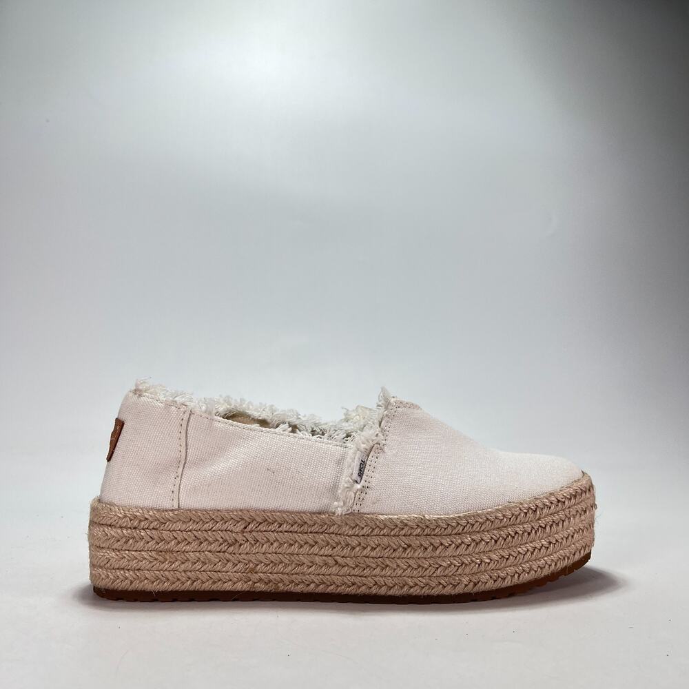 TOMS Valencia White Canvas Slip On Platform Espadrille Shoes Women's Size 6.5